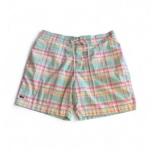 Lacoste Swimming Trunks Board Shorts Men Sz M Checkered Print Plaid Crocodile 34